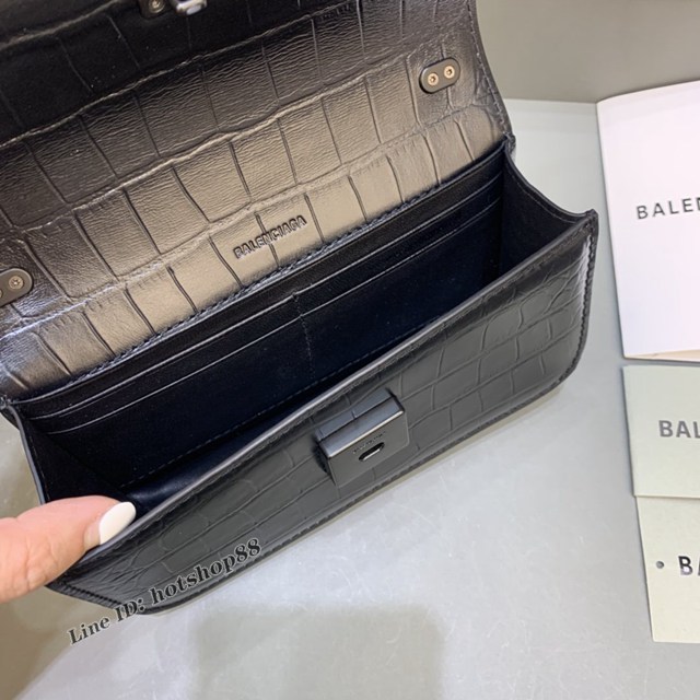 Balenciaga專櫃爆款小號鱷魚黑色黑扣肩背包 巴黎世家新款Gossip bag斜挎包 fyj1296